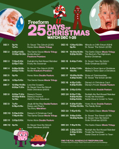 Freeform 25 Days of Christmas Printable Schedule